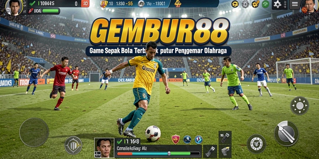 Screenshot dari gameplay seru GEMBUR88 dengan aksi sepak bola yang mendebarkan.