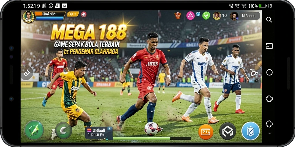 Screenshot gameplay MEGA188 menampilkan aksi sepak bola yang mendebarkan.