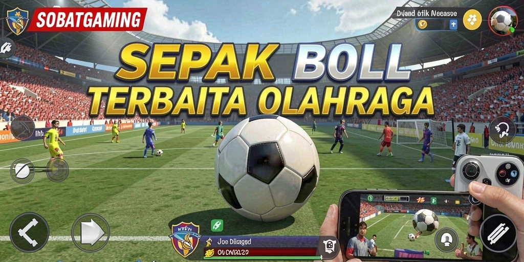 Screenshot menunjukkan aksi seru permainan sepak bola di SOBATGAMING.