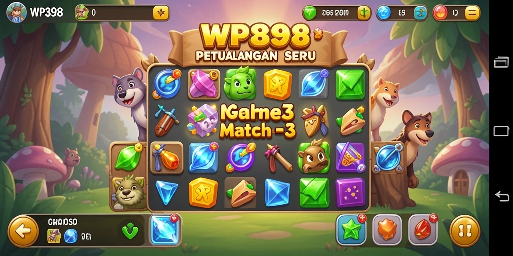 Tampilan gameplay seru WP888 dengan tantangan Match-3.